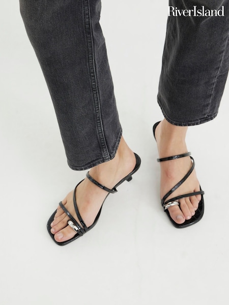 River Island Black Strappy Kitten Heel Mules (F69398) | £36