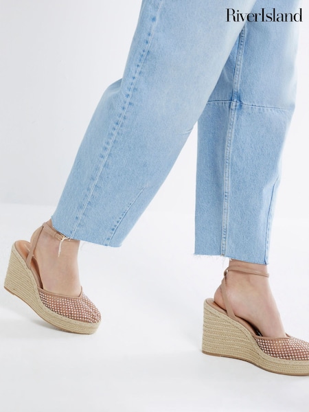 River Island Pink Closed Toe Embellished Wedge Sandals (F69399) | £42