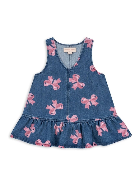 Konges Sløjd Blue Magot Bow Print Short Sleeve Denim Dress (F69448) | £53