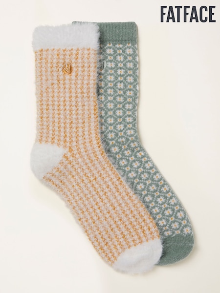 FatFace Green 2 Pairs of Geo Cosy Socks (F69487) | £14