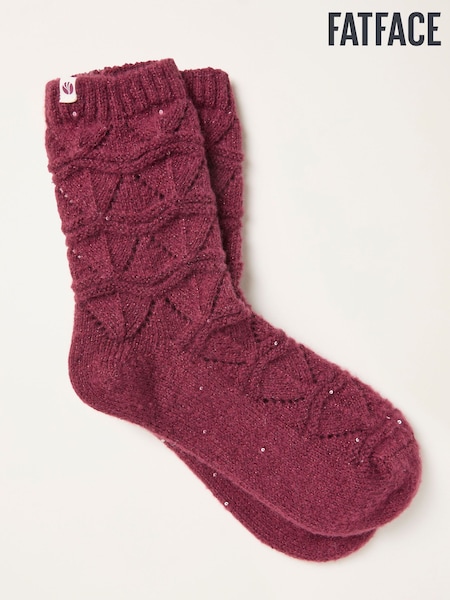 FatFace Burgundy Red Pointelle Sparkle Lounge Socks (F69499) | £12.50
