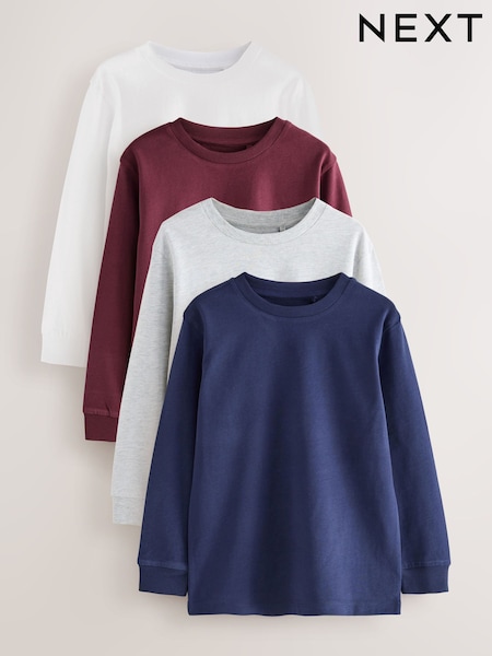 Berry/Navy/Grey/White Plain Long Sleeve Cosy T-Shirts 4 Pack (3-16yrs) (F69568) | £20 - £26