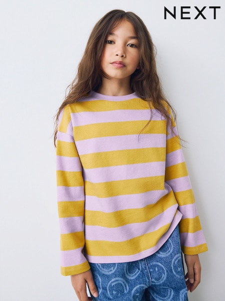 Purple/Ochre Stripe Textured Long Sleeve Top (3-16yrs) (F69604) | £9 - £12