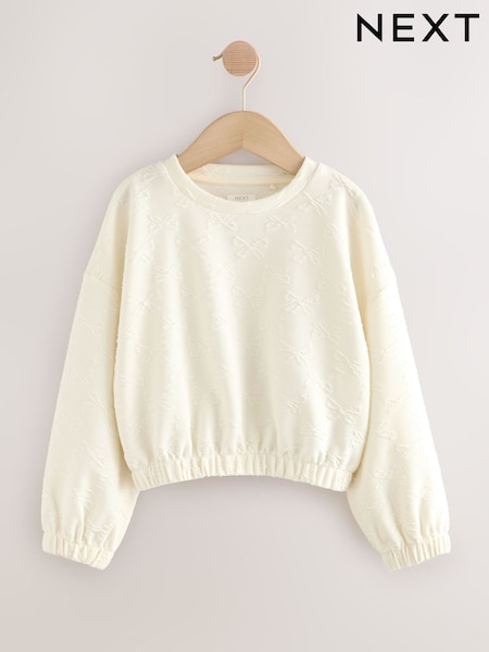 Ecru White Textured Bow Long Sleeve Top (3-16yrs) (F69629) | £10 - £15