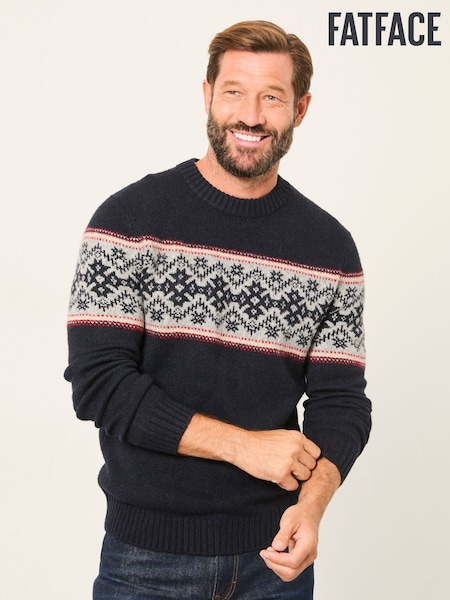 FatFace Navy Snowflake Fairisle Knitted Half Neck Jumper (F69630) | £55
