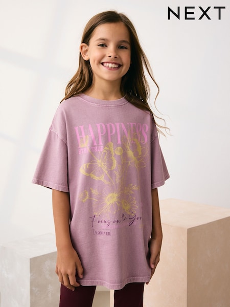 Pink Oversized Graphic Print T-Shirt (3-16yrs) (F69669) | £10 - £15