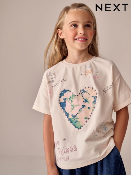 Ecru Heart Oversized Graphic Print T-Shirt (3-16yrs) (F69671) | £10 - £15