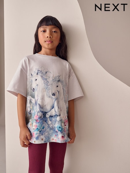 White Horses Oversized Graphic Print T-Shirt (3-16yrs) (F69672) | £9 - £14