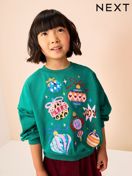 Green Bauble Sequin Long Sleeve Sweatshirt (3-16yrs) (F69694) | £11 - £16