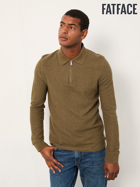 FatFace Shawford Khaki Green Zip Neck Polo (F69737) | £45
