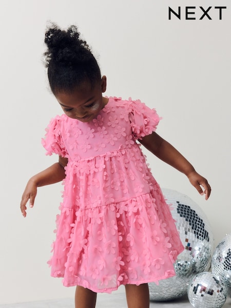 Pink Short Sleeve 3D Flowers Dress (3mths-8yrs) (F69767) | £18 - £22