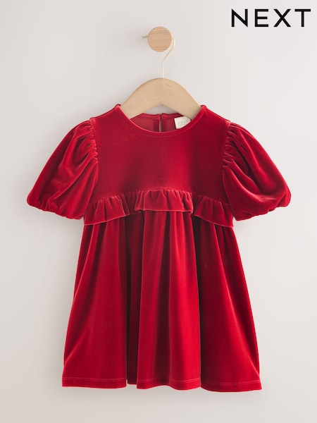 Red Velvet Frill Party Dress (3mths-8yrs) (F69844) | £12 - £15