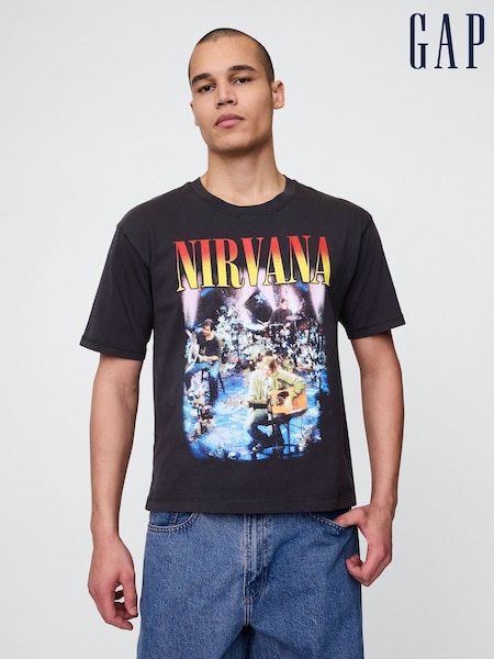 Gap Black Nirvana Heavyweight Cropped Graphic T-Shirt (F69855) | £40