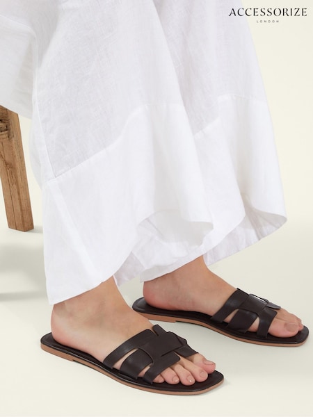 Accessorize Brown Leather Cut-Out Sliders (F69873) | £32