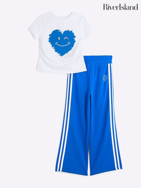 River Island Blue Girls Track Smiley Heart T-Shirt Set (F69881) | £28