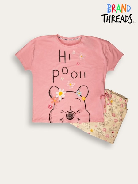 Brand Threads Black Pink and White Winnie The Pooh Short 100% Cotton Pyjama Set (F69898) | £22