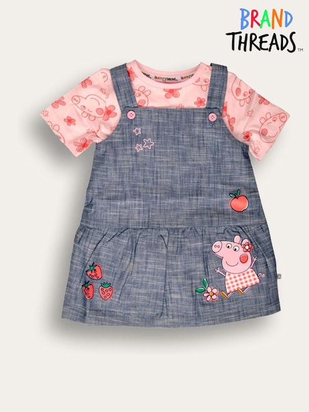 Brand Threads Pink Peppa Pig Pinafore 100% Cotton Dress (F69899) | £21