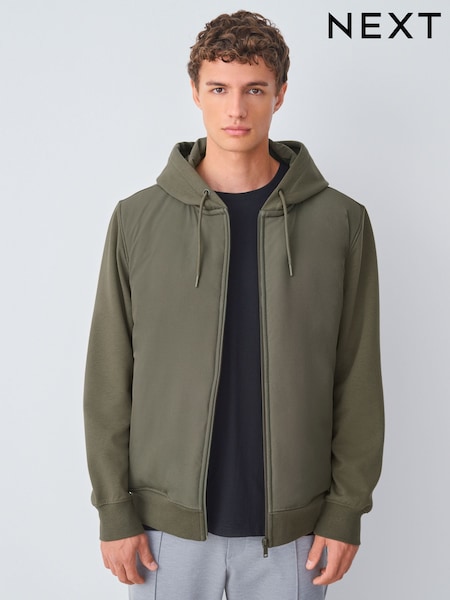 Khaki Green Hooded Hybrid Full Zip Jacket (F70022) | £55