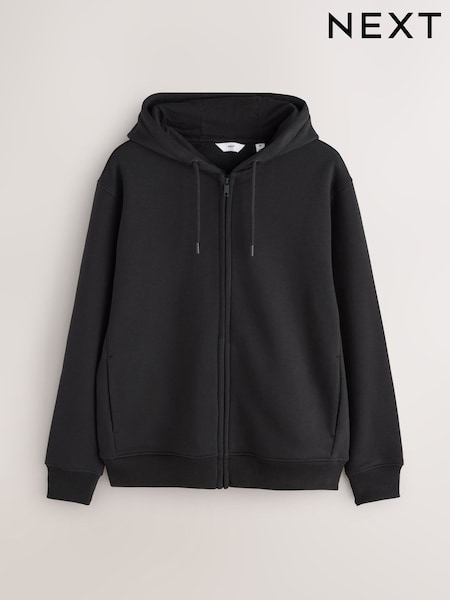 Black Cotton Rich Heavyweight Jersey Zip-Up Hoodie (F70024) | £34