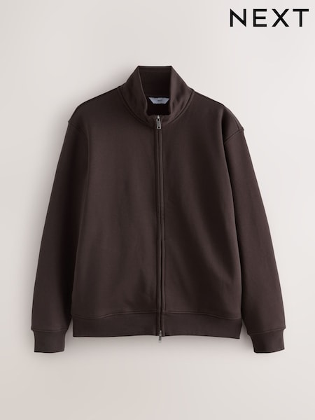 Chocolate Brown Cotton Rich Jersey Zip Through Funnel Neck Sweatshirt (F70030) | £35