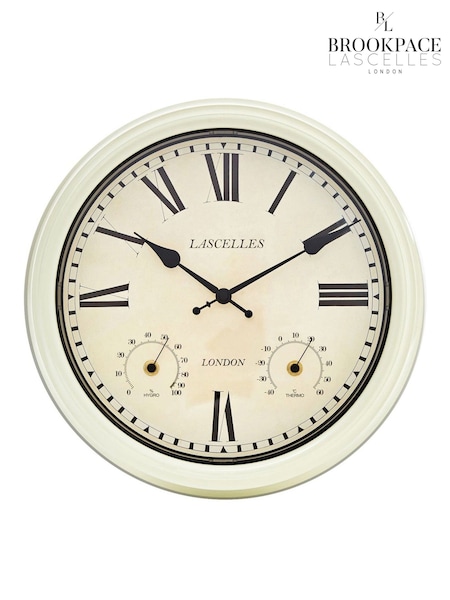 Brookpace Lascelles Cream Metal Outdoor Clock with Temperature and Humidity (F70077) | £90