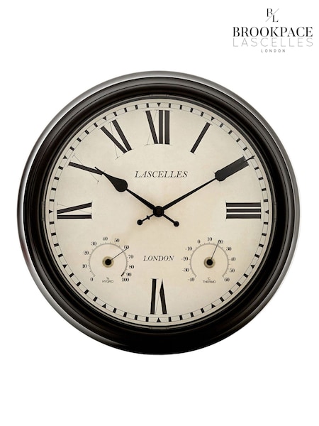 Brookpace Lascelles Black Metal Outdoor Clock with Temperature and Humidity (F70084) | £90