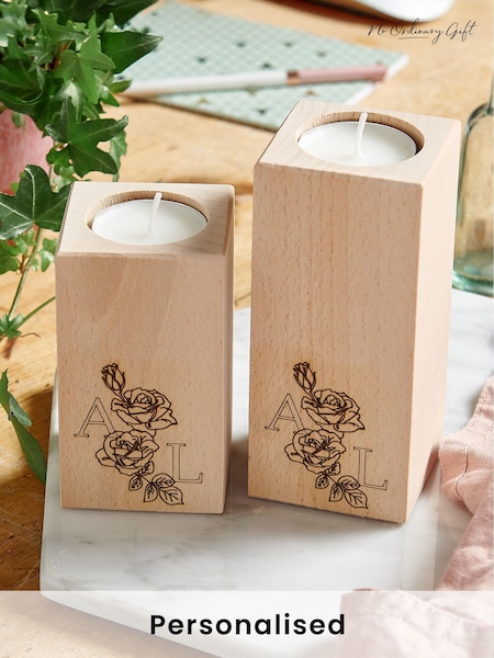 Wooden Birth Flower Candle Holder Set by No Ordinary Gift (F70115) | £35
