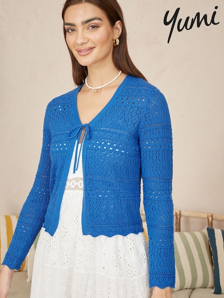 Yumi Blue Crochet Tie Front Cardigan (F70187) | £50
