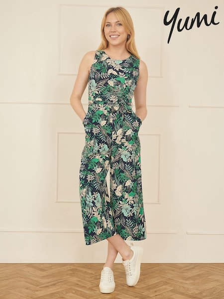 Yumi Blue Leaf Culotte Jumpsuit (F70192) | £48