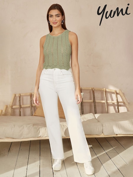 Yumi Green Crochet Knitted Top (F70202) | £40