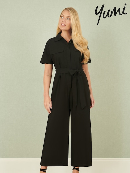 Yumi Black Relaxed Fit Utility Jumpsuit (F70212) | £65