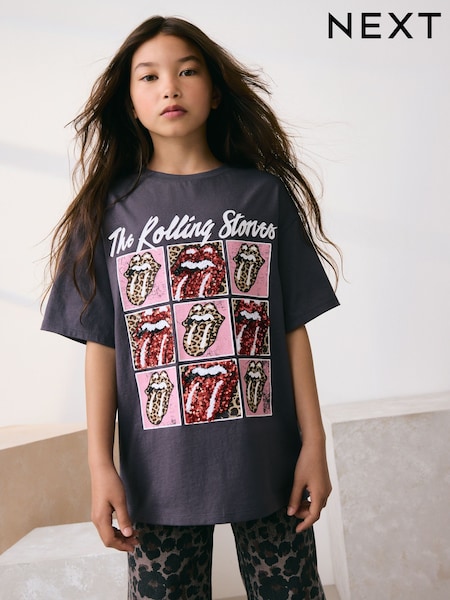Charcoal Grey The Rolling Stones Band Sequin T-Shirt (3-16yrs) (F70243) | £15 - £20