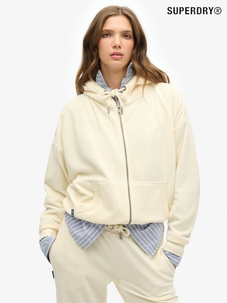 Superdry White Velour Zip Hoodie (F70269) | £55