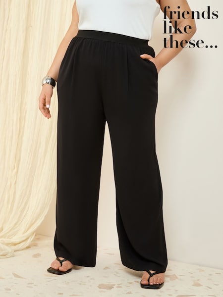 Friends Like These Black Curve Elasticated Waist Wide Leg Trousers (F70271) | £36