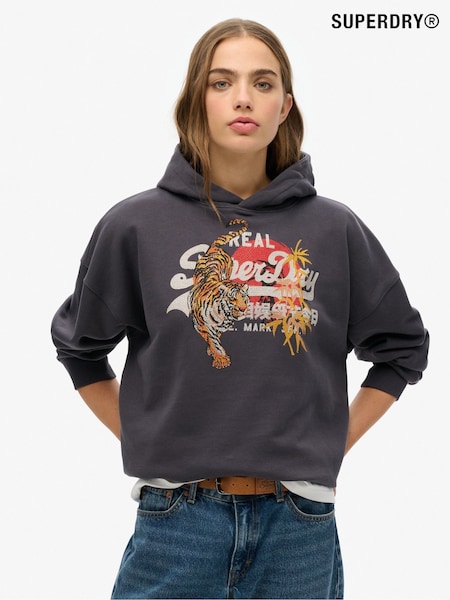 Superdry Grey Tokyo Vintage Logo Relaxed 100% Cotton Hoodie (F70277) | £55