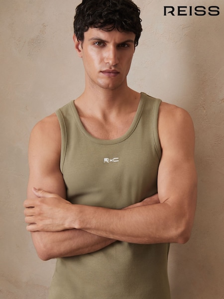 Reiss Sage Green Longa Reiss | Ché Logo-Embroidered Vest (F70335) | £38