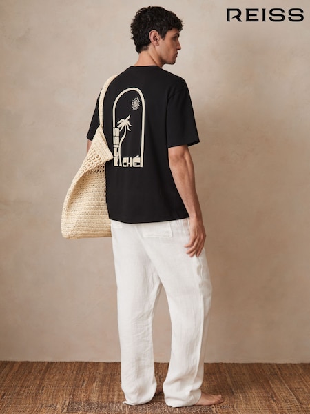 Reiss Black Roda Reiss | Ché Cotton Palm-Print T-Shirt (F70340) | £68