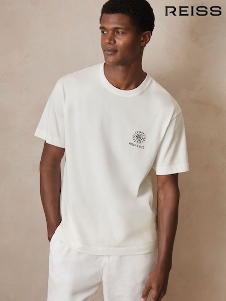 Reiss White Artola Reiss | Ché Cotton Palm-Tree T-Shirt (F70350) | £68