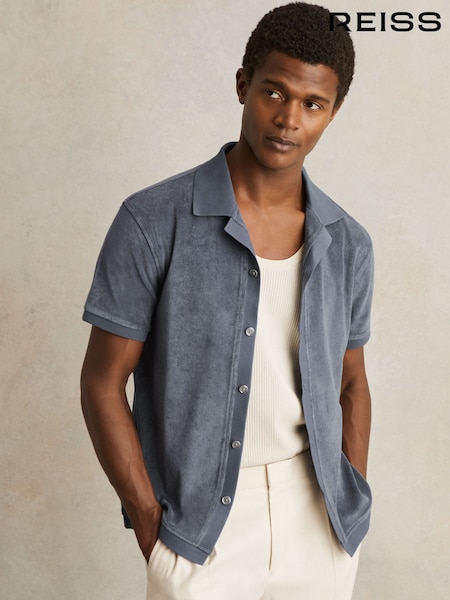Reiss Airforce Blue Eden Cotton Blend Towelling Shirt (F70352) | £88
