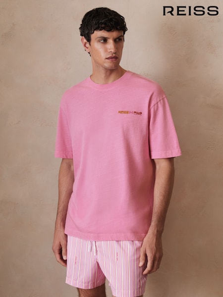 Reiss Pink Brava Reiss | Ché Cotton-Linen Sunset T-Shirt (F70356) | £98