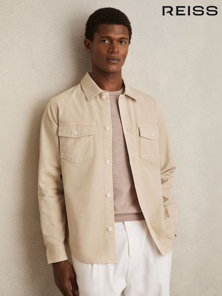 Reiss Stone Malaki Cotton Twill Twin Pocket Overshirt With Stretch (F70358) | £120