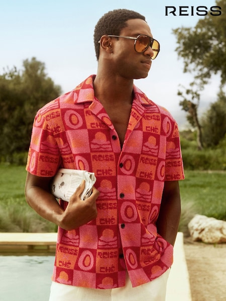 Reiss Pink Saura Reiss | Ché Sunset Towelling Shirt (F70359) | £110
