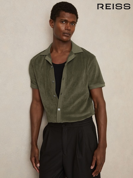 Reiss Green Eden Cotton Blend Towelling Shirt (F70369) | £88