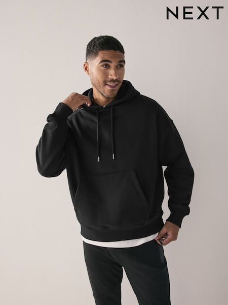 Black Oversized Heavyweight Cotton Rich Jersey Hoodie (F70396) | £34