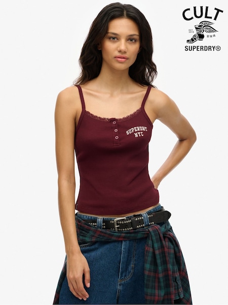 Superdry Purple Athletic Essentials Embroidered Button 100% Cotton Cami Top (F70435) | £20