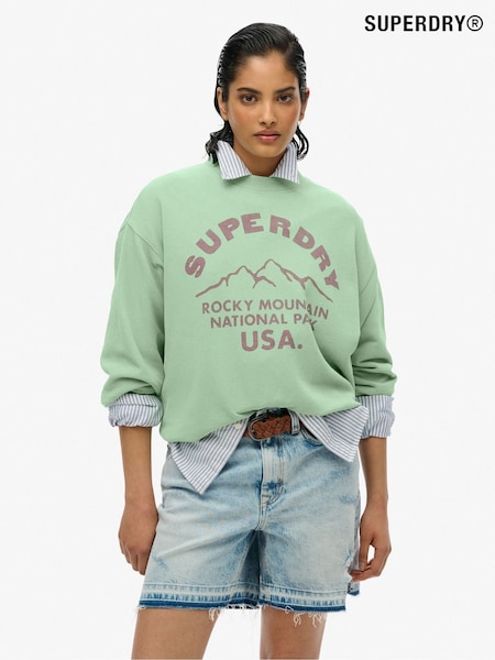 Superdry Green Lo-Fi Outdoor Mono Loose Crew 100% Cotton Sweat Tops (F70438) | £45