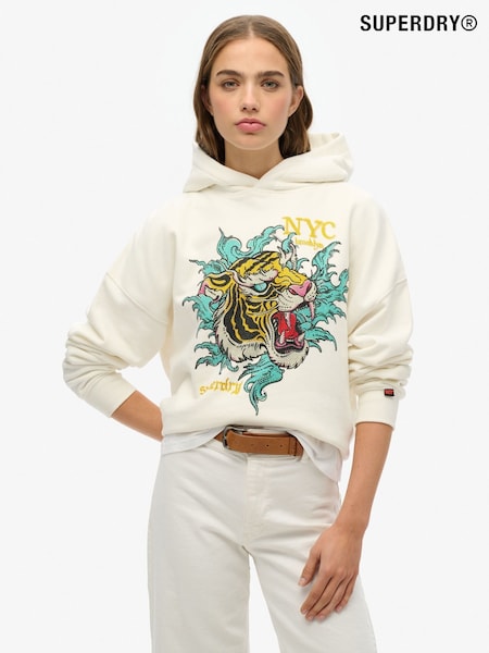Superdry White Neo Trad Tattoo Relaxed 100% Cotton Hoodie (F70445) | £60