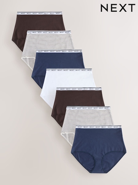 Navy/Chocolate Stripe Full Brief Cotton Logo Knickers 7 Pack (F70459) | £33
