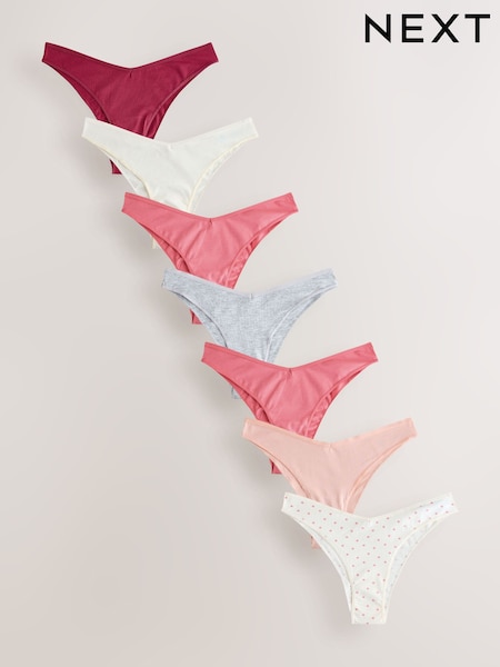 Berry/Pink Extra High Leg Cotton Rich Knickers 7 Pack (F70460) | £12