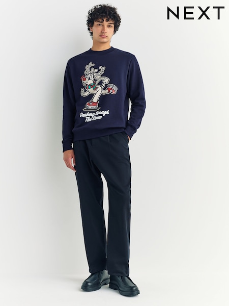 Navy Blue Rudolph Graphic Crew Sweatshirt Pattern Christmas Crew Sweatshirt (F70465) | £34